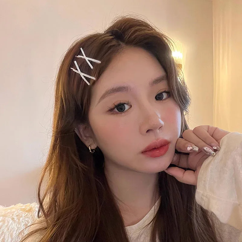 

Korean X-shaped Rhinestone Hairpin Full Diamond Super Flash Personality Girl Cross Hairpin One Word Clip Headgear Clip