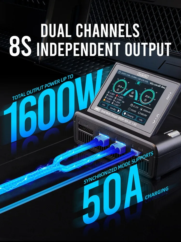 FPV RC M8D Smart Touchscreen Battery Charger Dual Channel 18S 1600W DC Model Toy