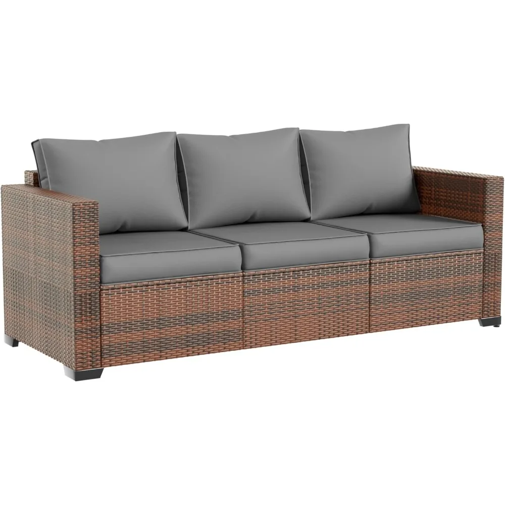 

Patio Couch, 3-Seat Outdoor Furniture, Wicker Porch Furniture Outdoor Couch Sofa with Water-Resistant Cover & Non-Slip Cushions