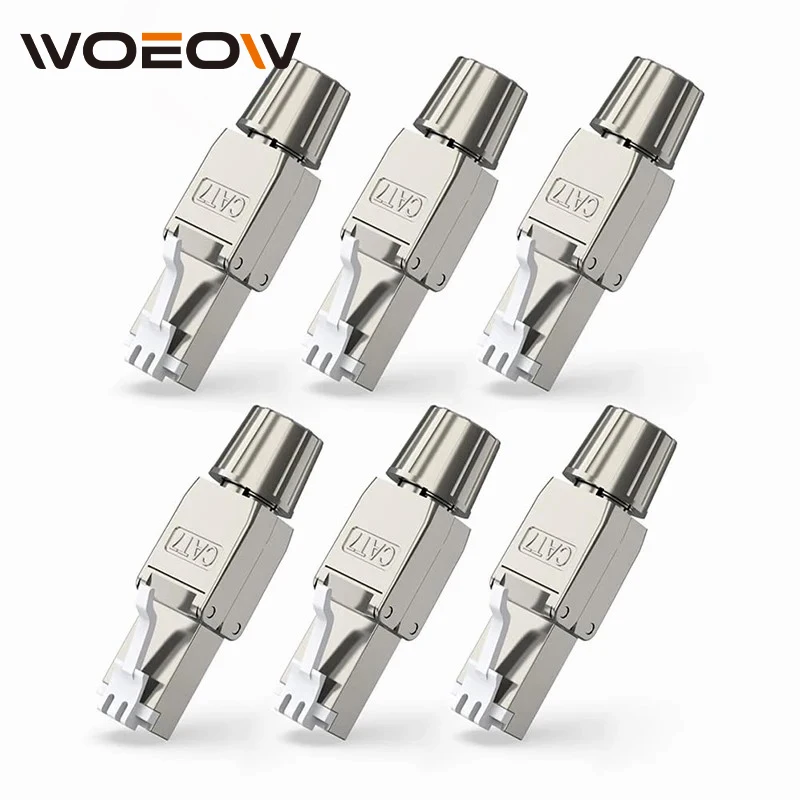 WoeoW ferramenta livre reutilizável blindado Ethernet terminação Plugs, RJ45, Cat6A, Cat7, Cat8 conectores, 23AWG SFTP UTP cabo, 6pcs