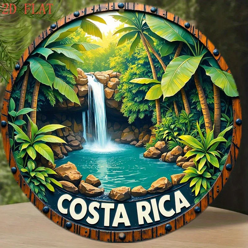 2D Metal Sign Costa Rica Waterfall Tropical Jungle Vintage Tin Sign Scenic Beach Paradise Wall Art for Home Cafe Bar Decor Gift