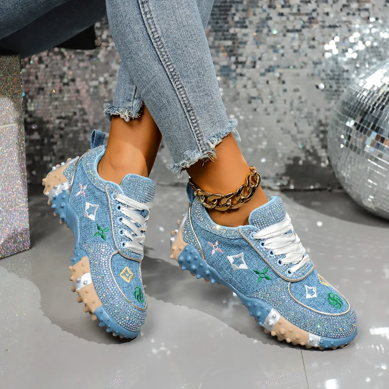 

Luxury Women Casual Shoes Designer Rhinestone Sports Shoes Women High Quality Thick Bottom Shoes Water Diamond Walking Sneakers