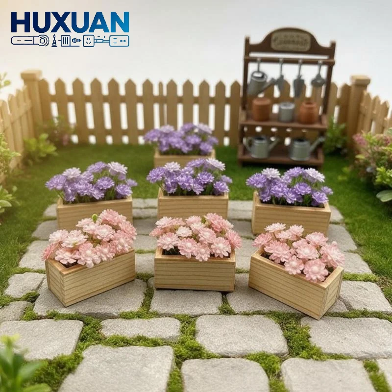Wooden Box Simulated Mini Potted Flower No Need To Water Faux Plant for Bathroom Vanity Decoration