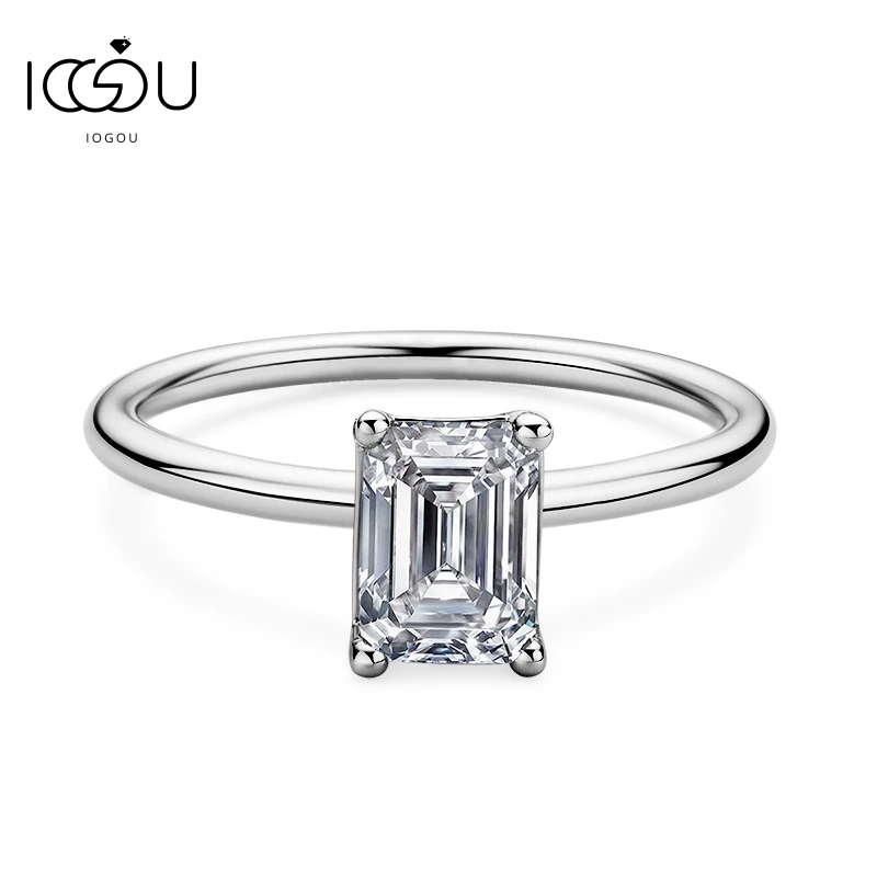 

IOGOU Solitaire Emerald Cut Moissanite Ring D-E Color 5x7mm 1.0ct Sterling Silver Engagement Promise Anniversary Rings for her