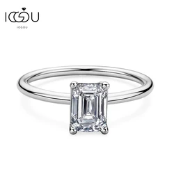 IOGOU Solitaire Emerald Cut Moissanite Ring D-E Color 5x7mm 1.0ct Sterling Silver Engagement Promise Anniversary Rings for her