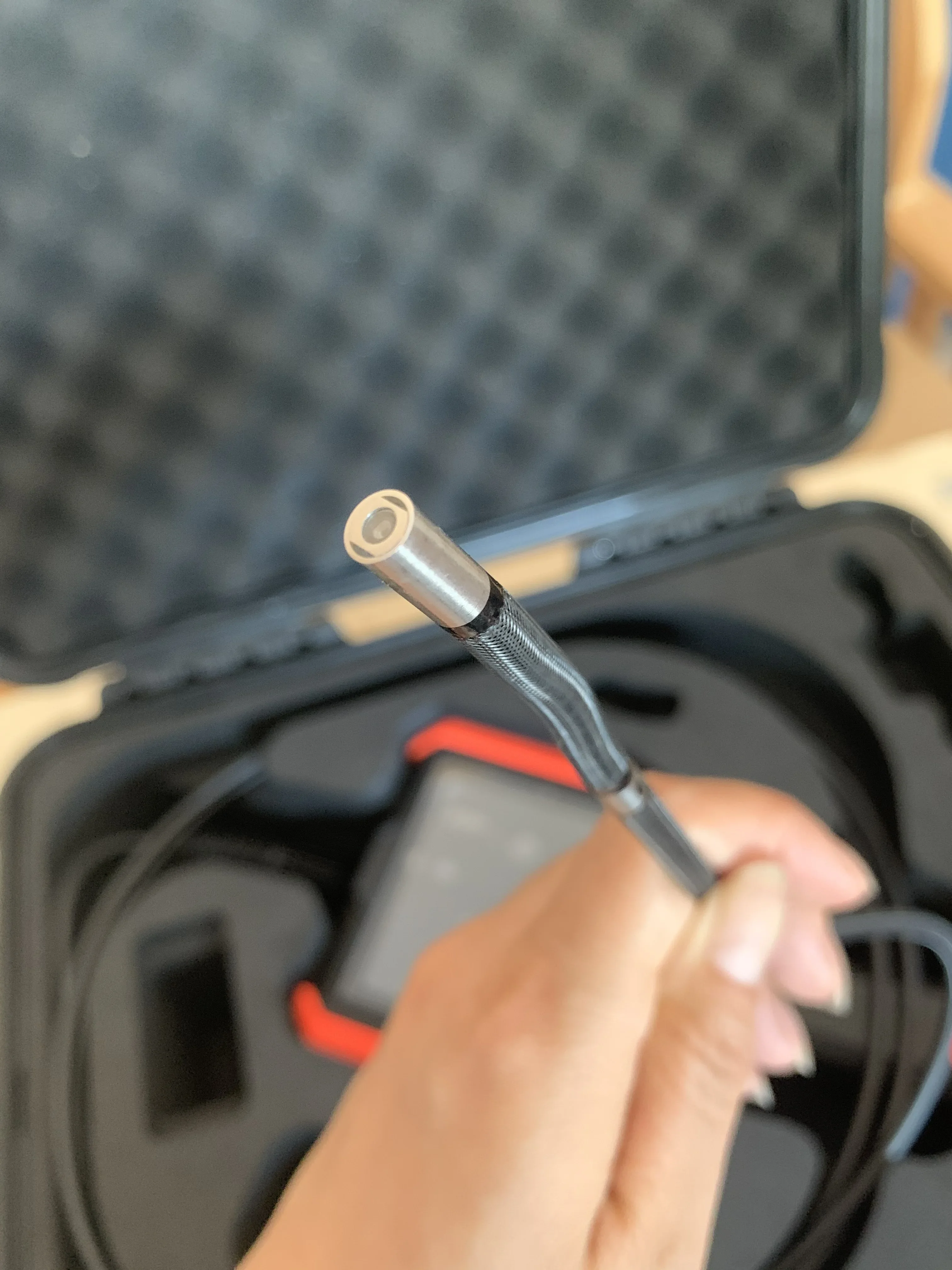 Videoscopio endoscópico industrial con lente de cámara de 6 mm, cable trenzado de tungsteno para cámara de inspección Angel Rocker 360