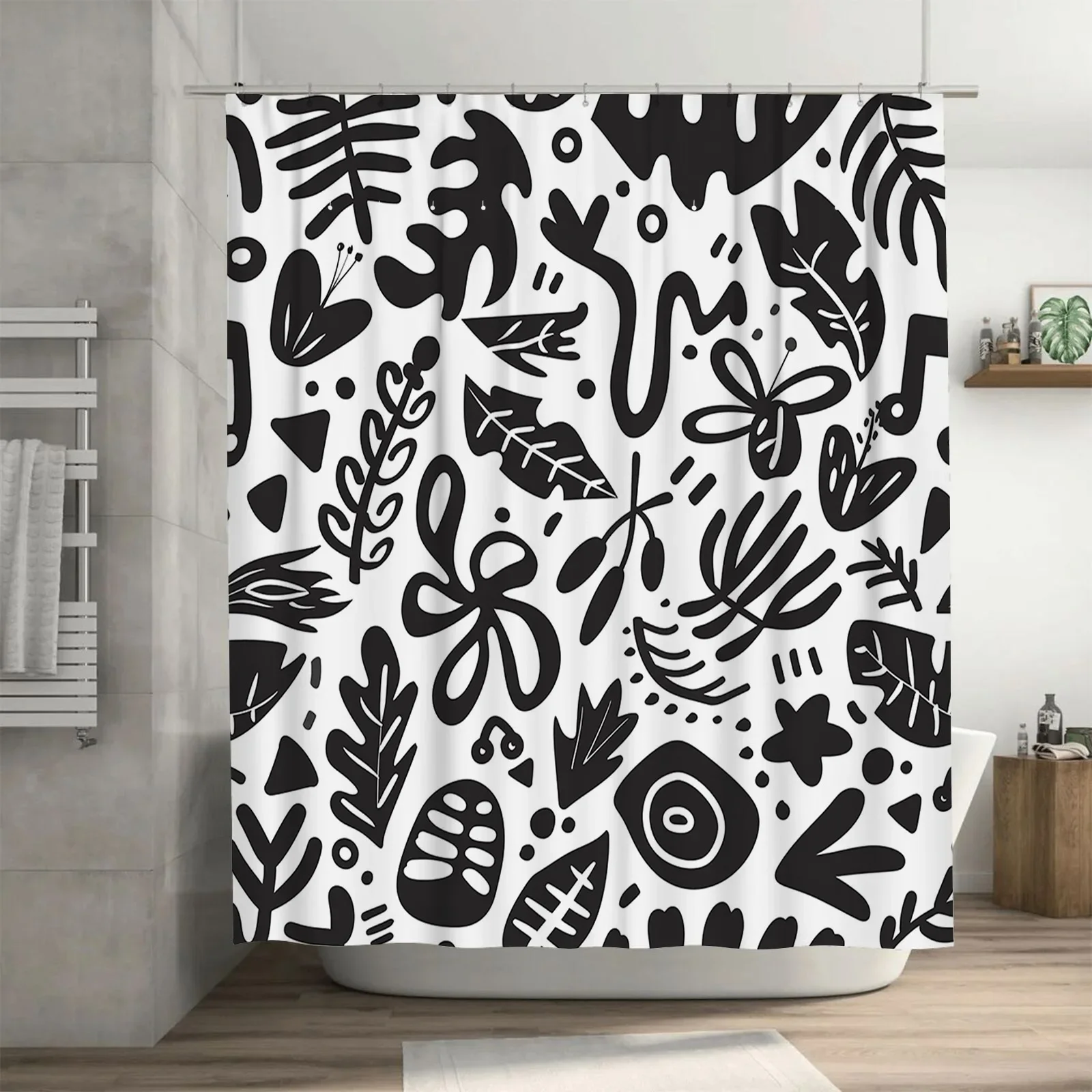 

Черно-белая занавеска для душа с 3D принтом для декора ванной комнаты, водонепроницаемая, моющаяся, с кольцами-крючками в домашнем саду из домашней одежды