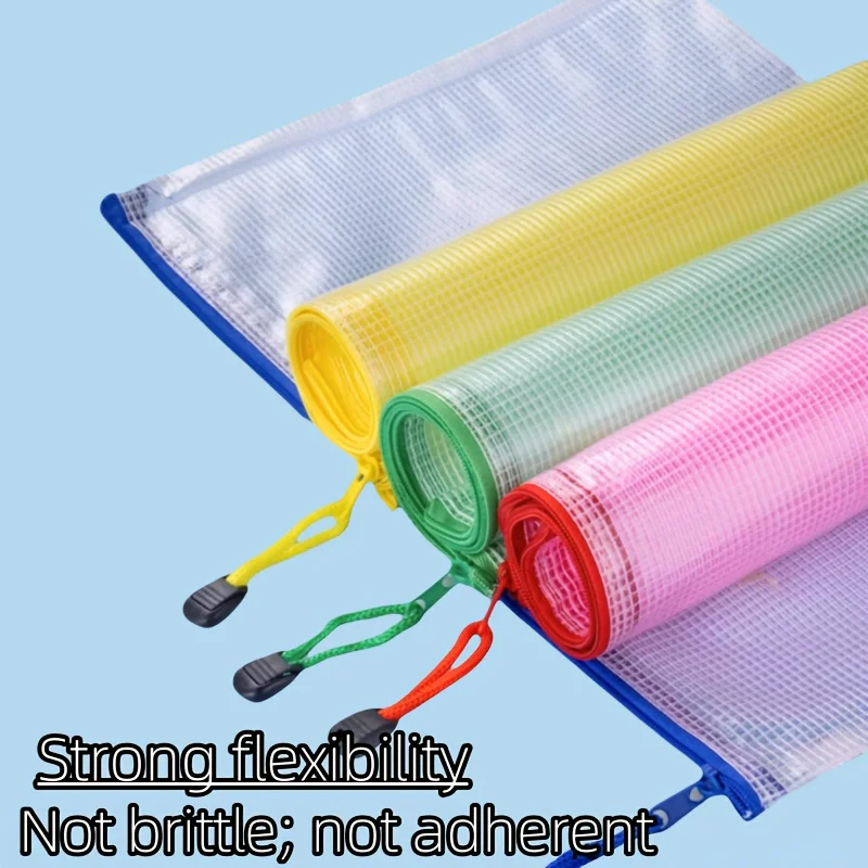 2-10pcs A4 Mesh Zipper Pouch Document Bag Waterproof Plastic Zip File Folders Book Bags Paper School Office Student Supplies