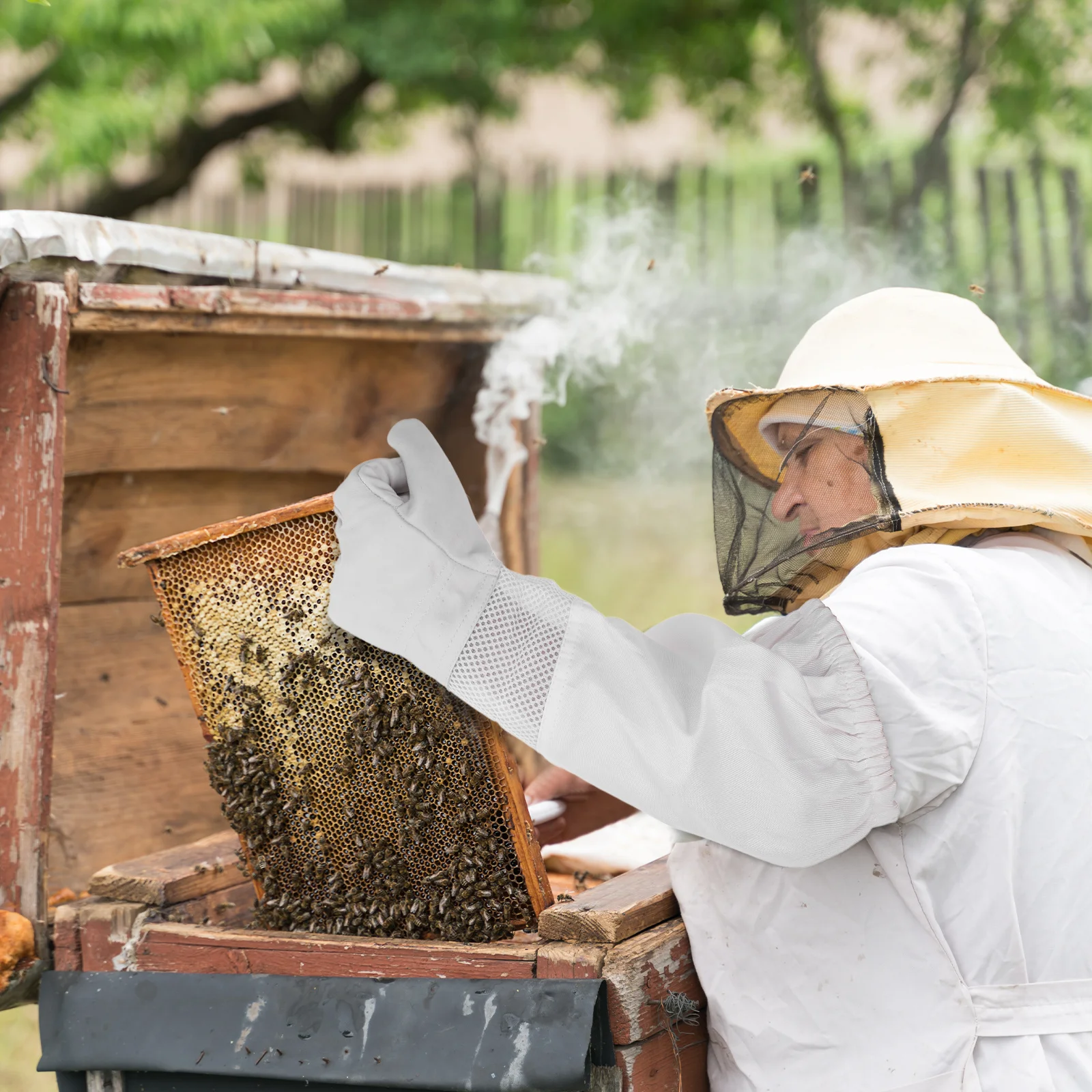 

1Pair Beekeeping Protective Gloves Premium Goatskin Long Size Xl Lightweight Breathable Gloves for Gardening Industrial