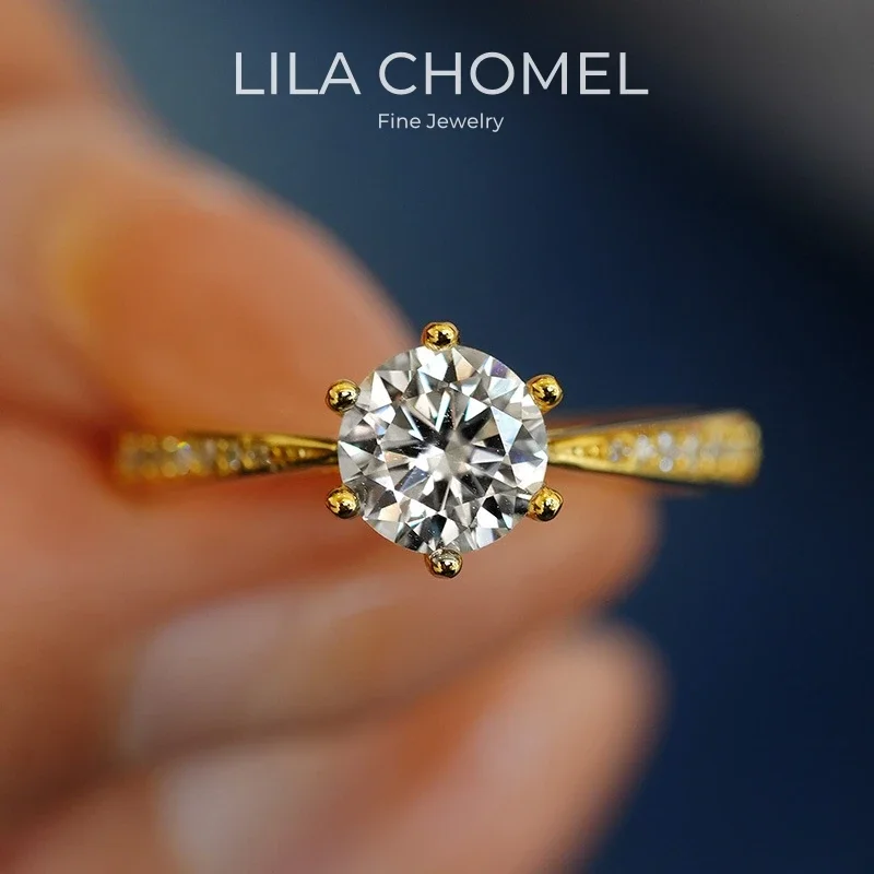 

Women Valentine's Day 18K Gold Wedding Band 1/2CT Moissanite Diamond Girlfriend Birthday Gift Rings Lady Engagement Fine Jewelry