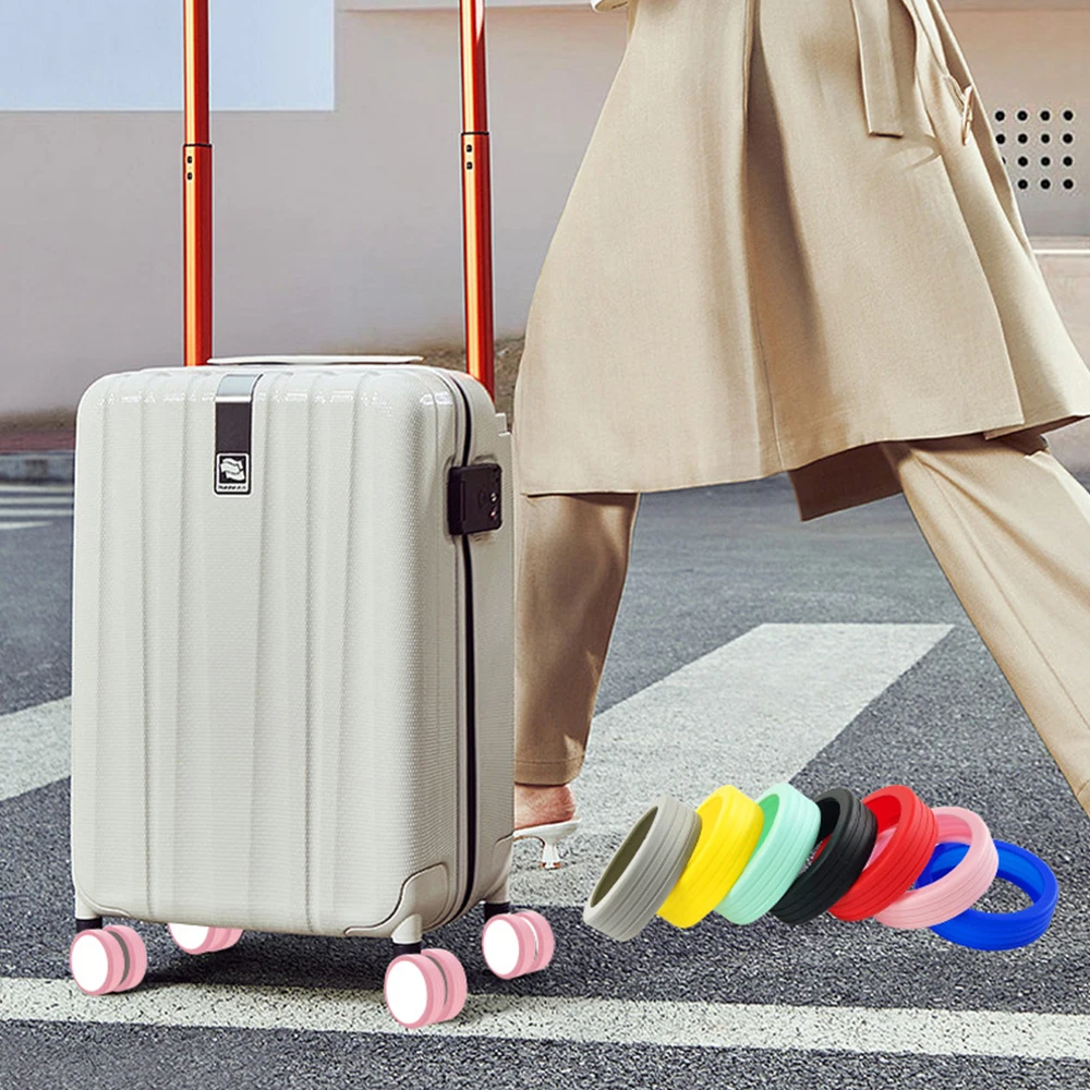 8Pcs Luggage Wheels Protector Silicone Wheels Caster Shoe Trolley Case Reduce Noise Silent Caster Sleeve Suitcase Accessories