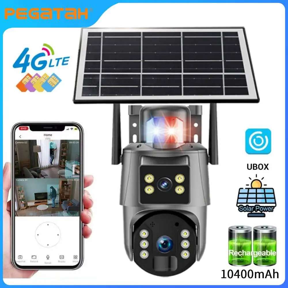 

8MP Solar Camera 4G SIM Outdoor 4K Dual Lens PIR Human Detection Night Vision Waterproof Security Solar Battery CCTV Monitor