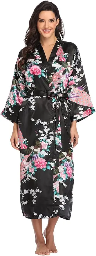 RB015 Satin Robes for Brides Wedding Robe Sleepwear Silk Pijama Casual Bathrobe Animal Rayon Long Nightgown Women Kimono XXXL