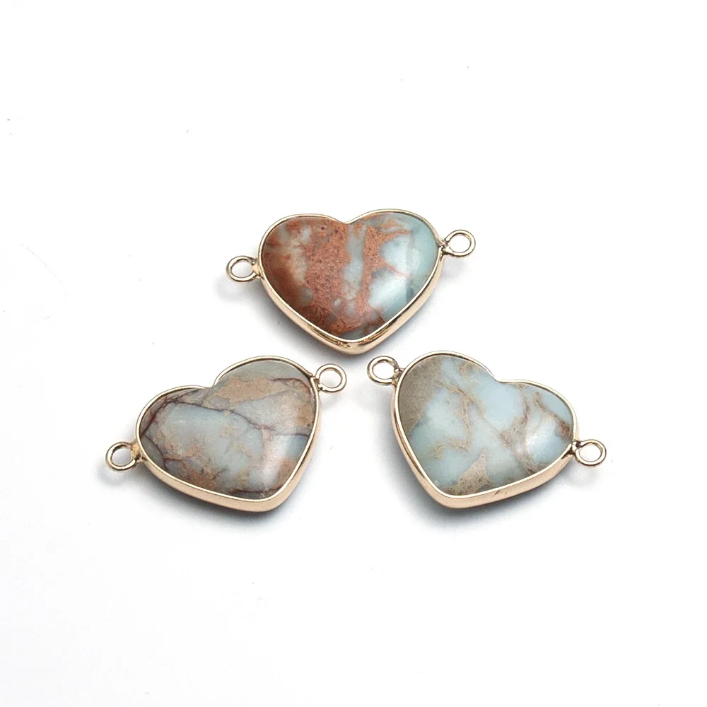 

1PC Imperial Stone Naural Gemstone Connector Heart Shaped Handmade DIY for Making Necklace Bracelet Earrings 21x32mm