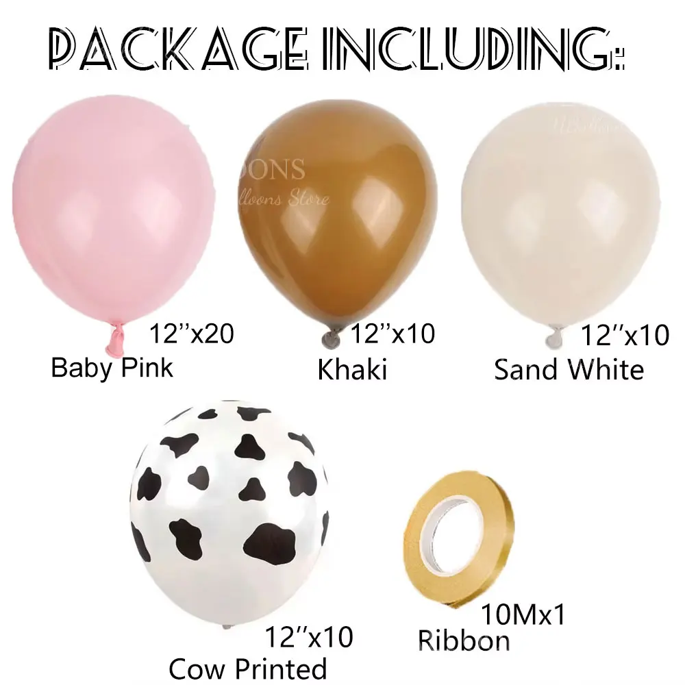 51pcs Cow Party Balloons 12'' Sand White Pastel Pink Khaki Brown Cow Balloons for Birthday Farm Cowgirl Cowboy Baby Shower Decor
