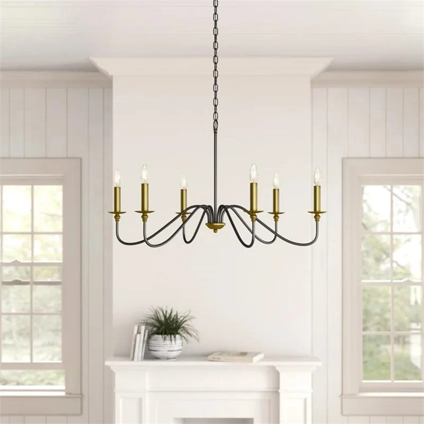 Custom American Vintage Iron Chandeliers lights Living Room lamp Hotel Dining Room Bedroom Home Line Candelabra hanging fixtures