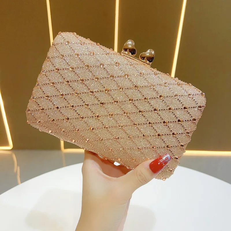 

2025 Luxury Women Rhombus Pattern Diamond Evening Clutch Bag Elegant Rhinestone Wedding Party Handbag Fashionable Crossbody Bag