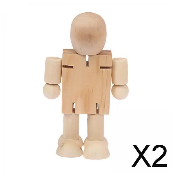 2xUnfinished Wooden Robot Figure Incomplete Puppet Ornaments Smooth Surface