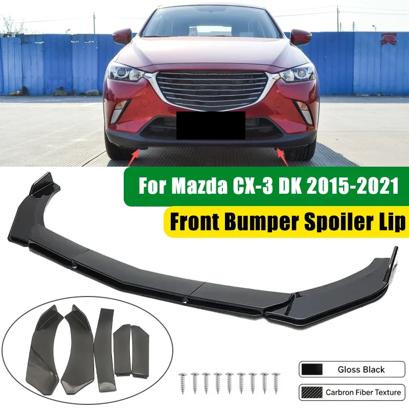 For Mazda CX-3 DK 2015-2021 5Pcs ABS Car Front Bumper Lip Spoiler Splitter Body Kit Canard Tuning Accessories