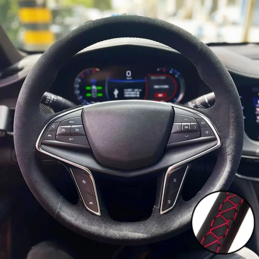 Braid Car Steering Wheel Cover Wrap Hand Sewing Soft Suede Leather For Cadillac ATS CT5 CT6 CTS XT4 XT5 XT6 XTS SRX Escalade XLR