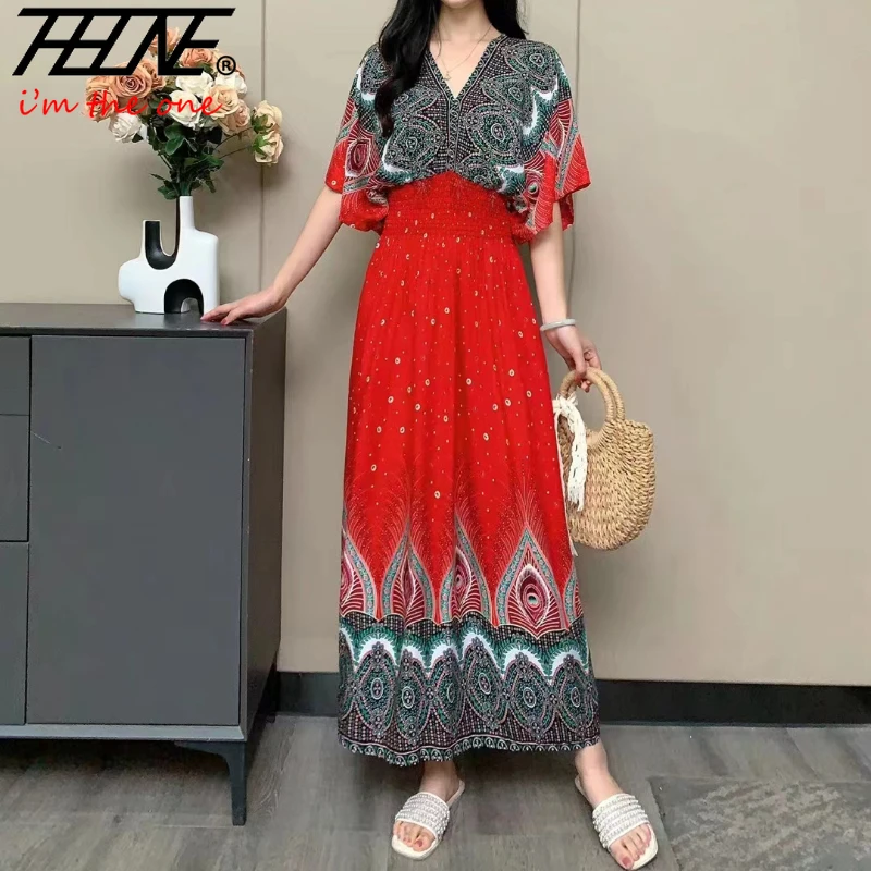 Sommerkleid Frauen böhmischen Strand koreanischen Stil übergroße Blumen Vintage Vestidos Robe lange Maxi neu in Kleidern Kleidung