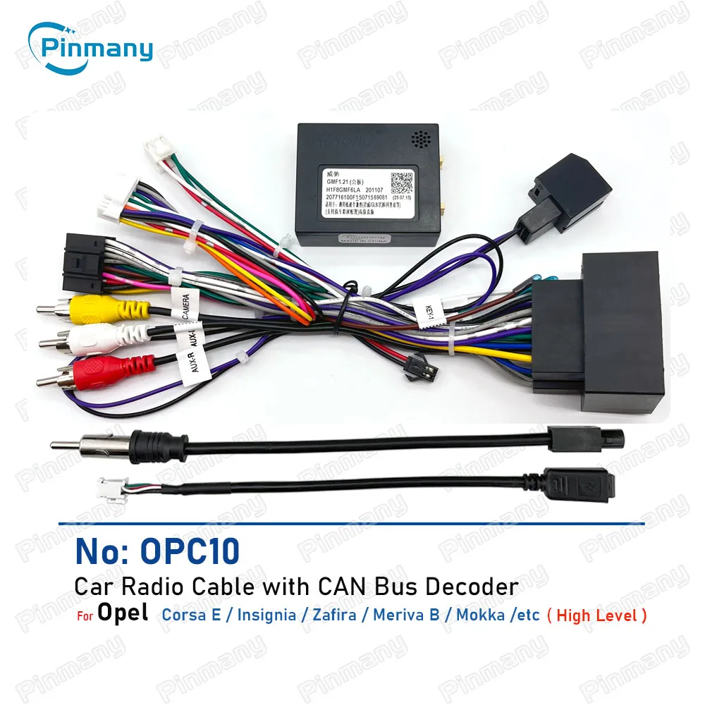 Car Radio Cable OPC10 16-pin Power Wire Harness Adapter with CAN Bus Decoder for Opel Insignia Meriva B Mokka Zafira Corsa E