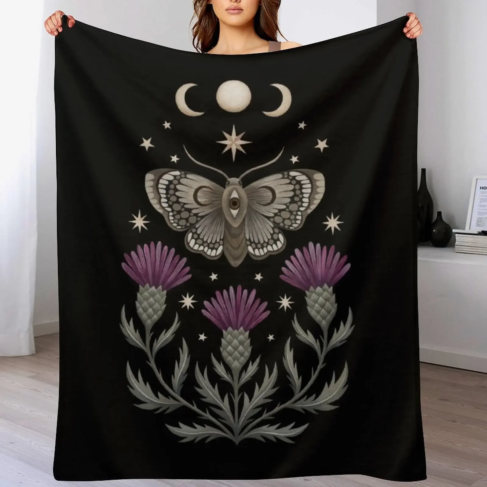 

Thistle and moth Throw Blanket Winter beds Shaggy Vintage Blankets