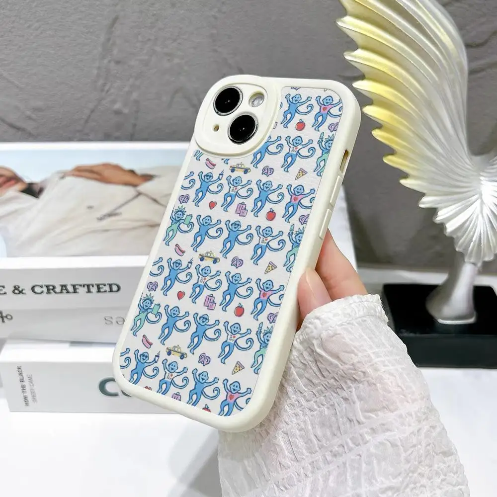 Preppy Blue Monkeys Pattern Tempered  Phone Case For Iphone 15 14 13 Pro Max 12 11 Mini X Xr Xs 7 8 Puls Cover