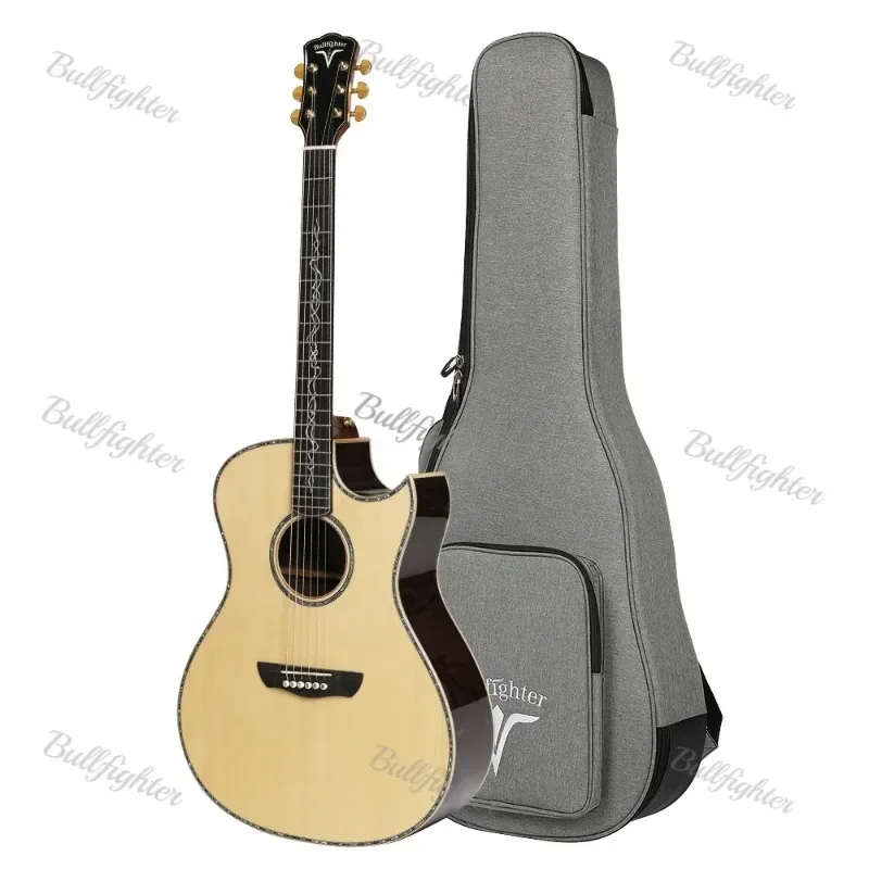 Bullfighter 41inch Guitar Sitka Spruce Solid Acoustic Guitar Handmade Inlay Pearl Ebony Fingerboard Gitara Acoustic  All Solid