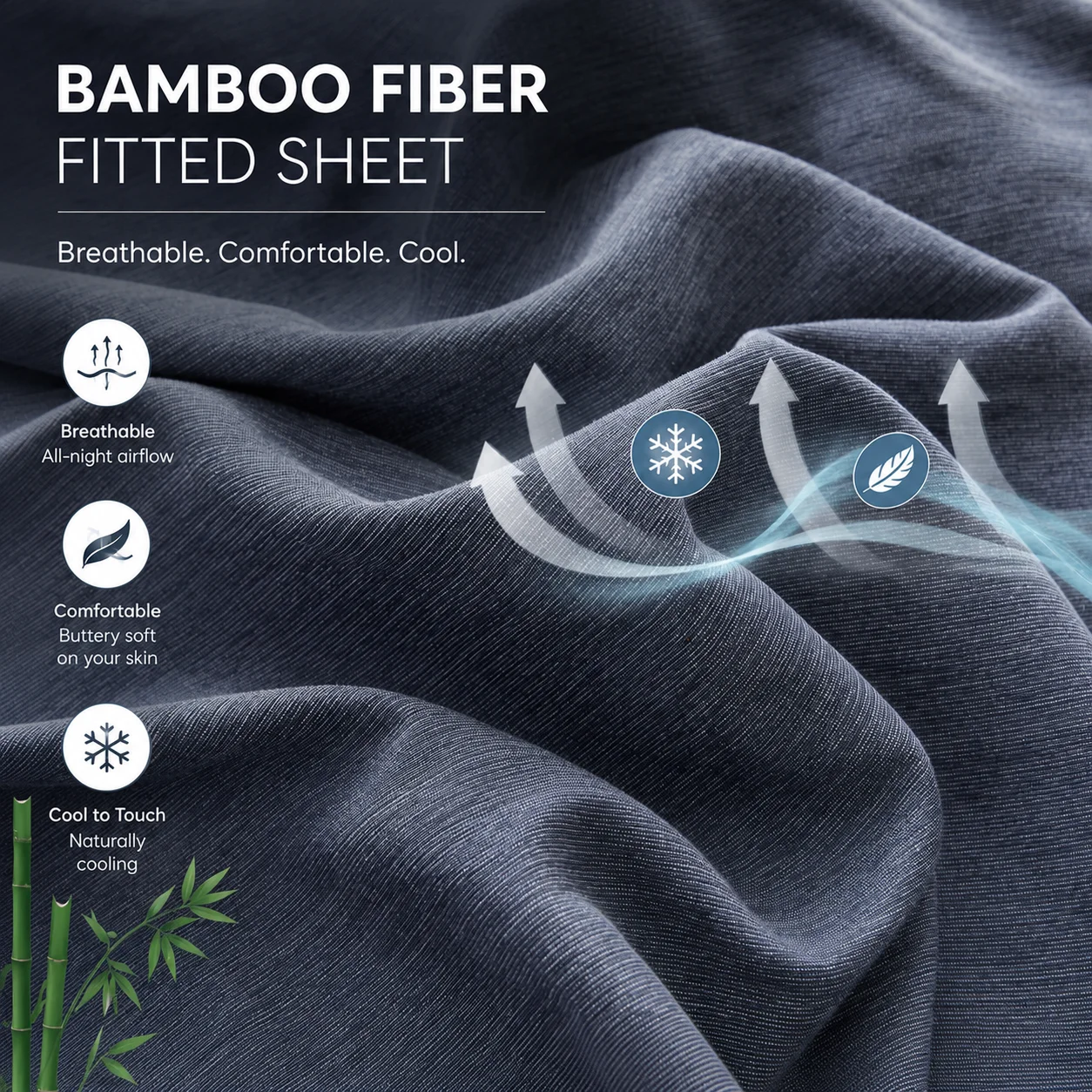 1pc Cooling Bamboo Fiber Fitted Sheet, 40% Bamboo Fiber + 60% Microfiber Breathable Mattress Cover with 40cm Deep Pockets