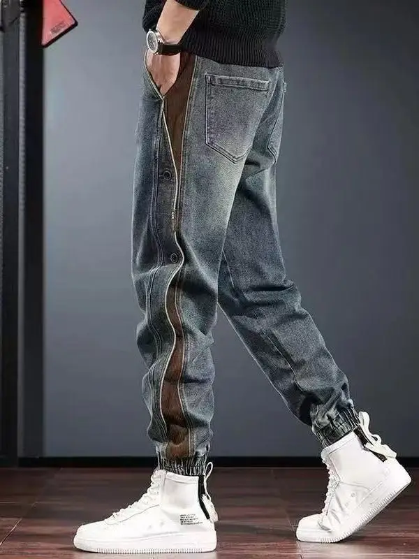 American Casual Loose Harlan Jeans Men's Spring Trendy Heavyweight Retro Patchwork Workwear Long Trousers Standard Fit