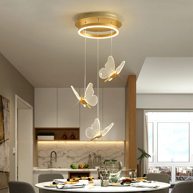 LED Pendant Light Colorful Butterfly Ceiling Chandelier Modern Living Room Bedroom Bedside Decor Hanging Lamp Indoor Lighting