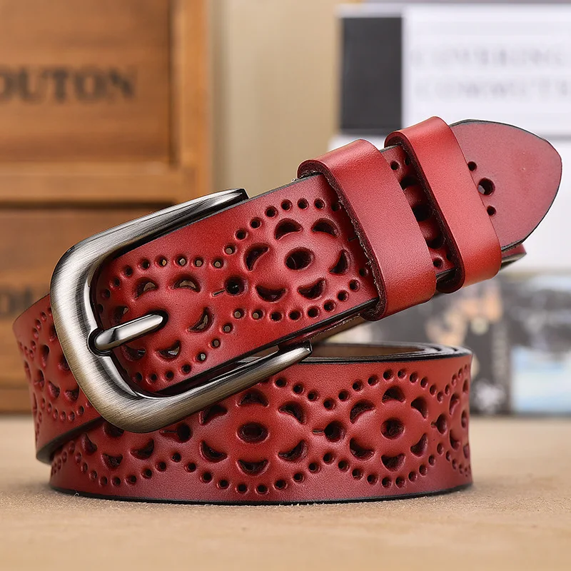 

Women's Leather Belt Korean Version Hollow Out Pin Buckle Belt No Need for Drilling Women's Style High Quality Luxury Women Belt