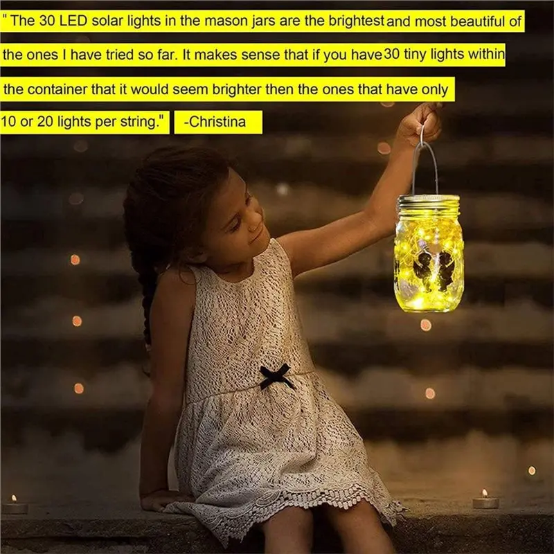 KYCOR-Solar Powered Fairy Lights- Waterproof 12 Pack Mason Jar Lid Lights With 30 Leds, Firefly String Light Design& Hangers Out