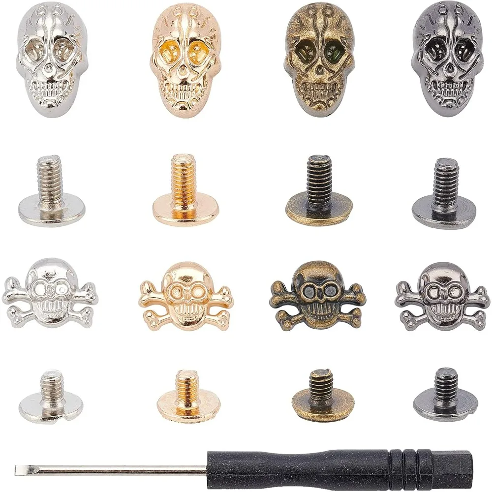 8Sets Punk Skull Ghost Brass Rivet Screw Alloy Back Studs Rivets for Bag Hat Shoes Jacket Belt Leather Choker DIY Punk Leather