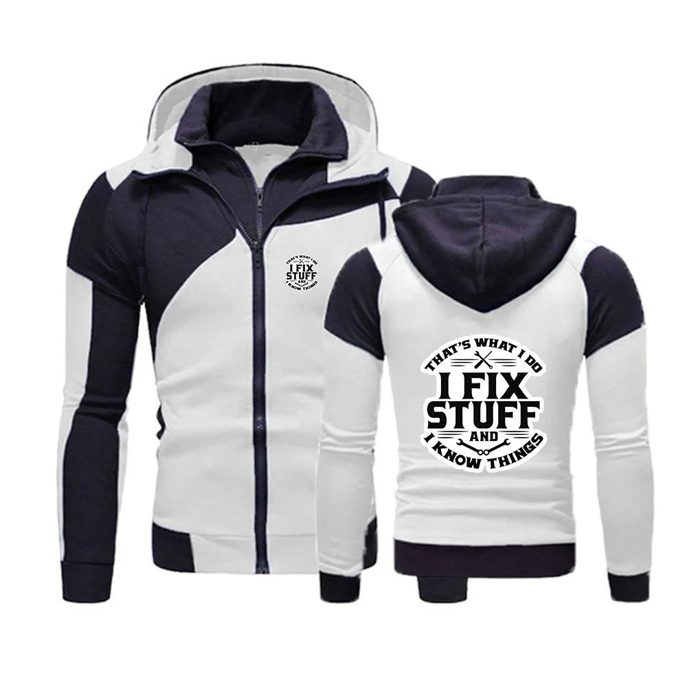 Mechanic I Fix Stuff and I Know Things Print 2025 Men's Zipper Color Block Hoodie Casual Spring Autumn Long Sleeves Sweatshirt
