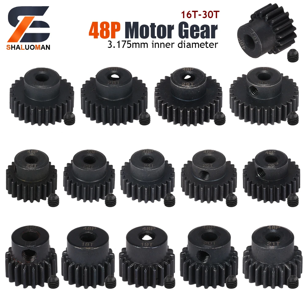 

48p 3.175mm 16t 18t 19t 20t 21t 22t 26t 30t Black Steel Metal Pinion Motor Gear For 1/10 Axial Scx10 Rc Model Car Motor Parts