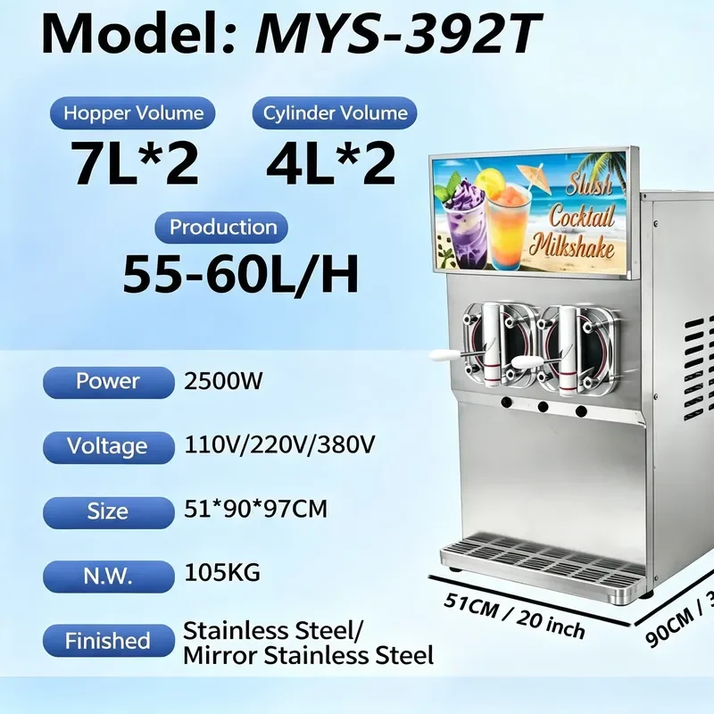 2-Bowl Stainless Steel Commercial Slush & Milkshake Machine Countertop Frozen Beverage Dispenser
