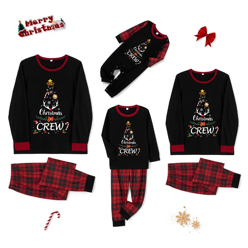 

Christmas Family Pajamas Matching Set Short Sleeve Reindeer Print T-shirt with Striped Pants Sleepwear Loungewear for Xmas