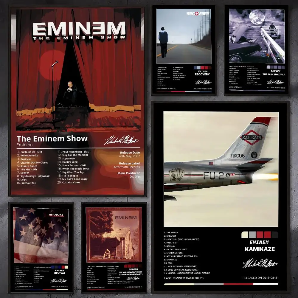 E-Eminem Rapper Album Poster Waterproof Sticky Wall Art Print For Bedroom Living Room Hallway Bar Home Decor