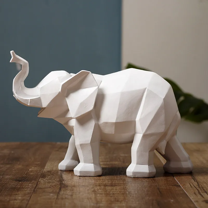 

Euroepan Resin Black And White Elephant Decoration Home Livingroom Figurines Crafts Office Geometric Animal Ornaments