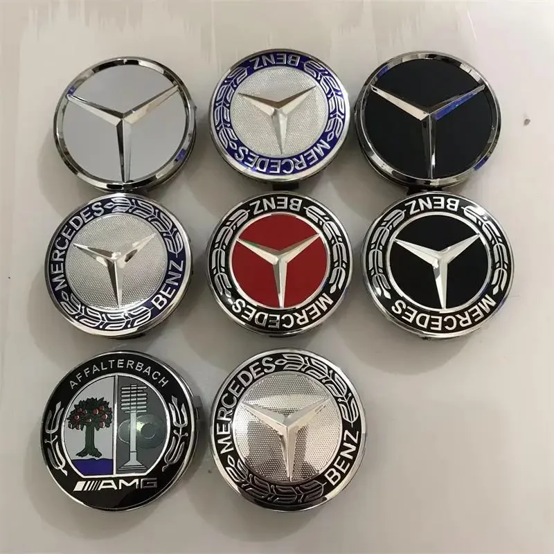 غطاء مركزي عالمي لمرسيدس بنز 75 ملم باللونين الأسود والفضي AMG Hubcap لسلسلة السيارات الكاملة ترقية غطاء محور العجلة