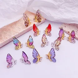 Minar Romantic Colorful Gradient Resin Arcylic Wings Dangle Earrings for Women Golden Copper Butterfly Earring Party Jewelry