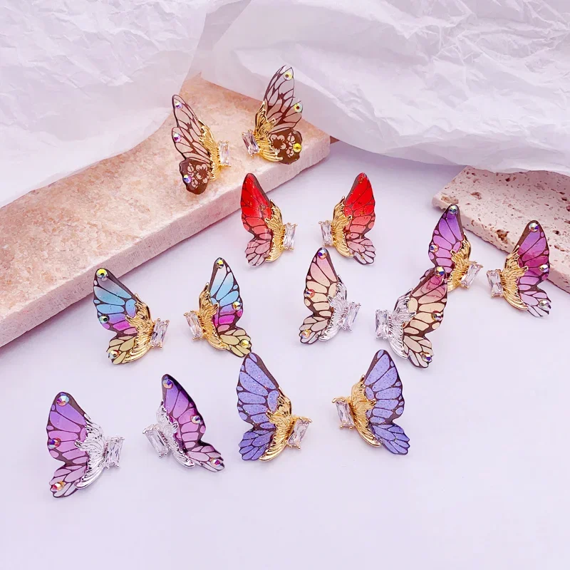 Minar Romantic Colorful Gradient Resin Arcylic Wings Dangle Earrings for Women Golden Copper Butterfly Earring Party Jewelry
