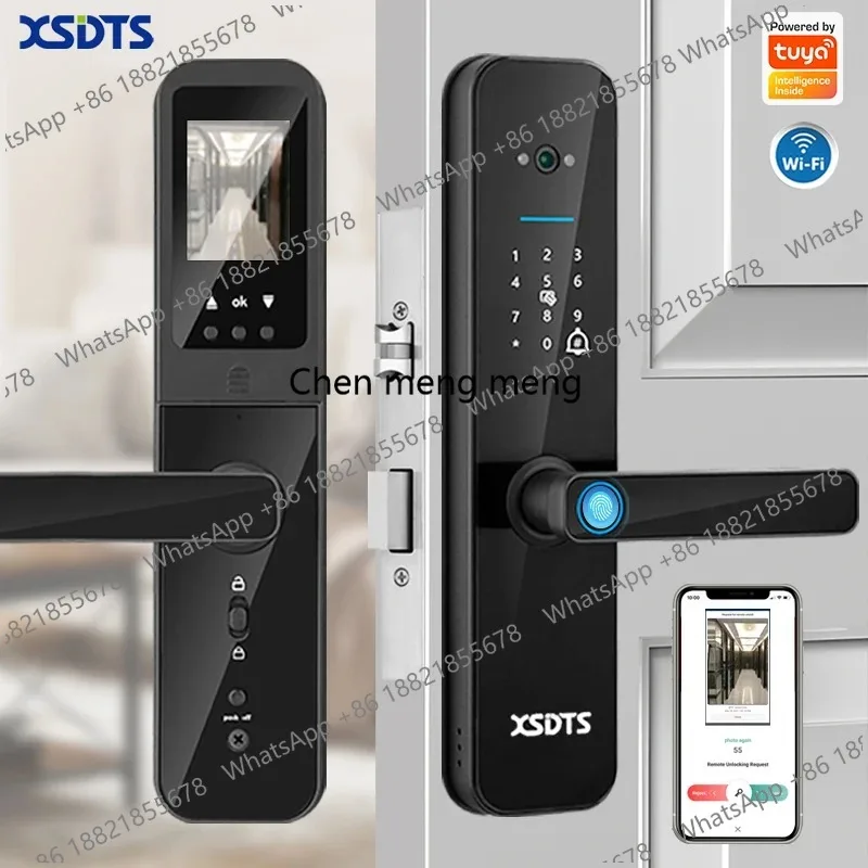Tuya Wifi Digital Electronic Smart Door Lock With Biometric Camera Fingerprint Smart Card Password Key Unlock