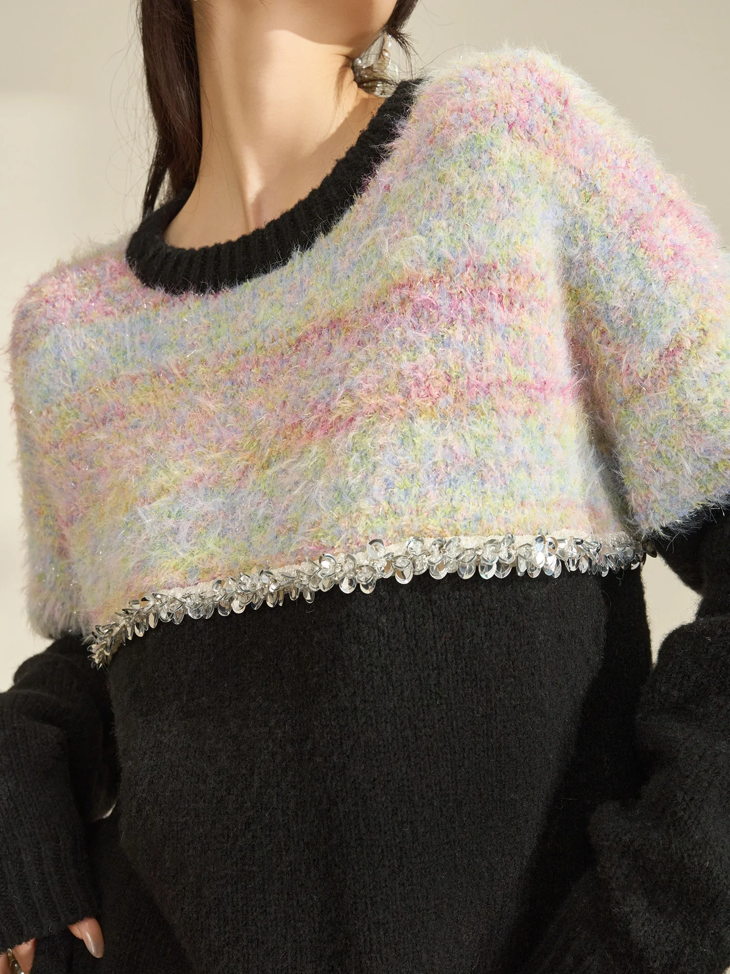 

Мягкий мохеровый свитер с радужными пайетками, новый, теплый, повседневный, свободного кроя, женский...