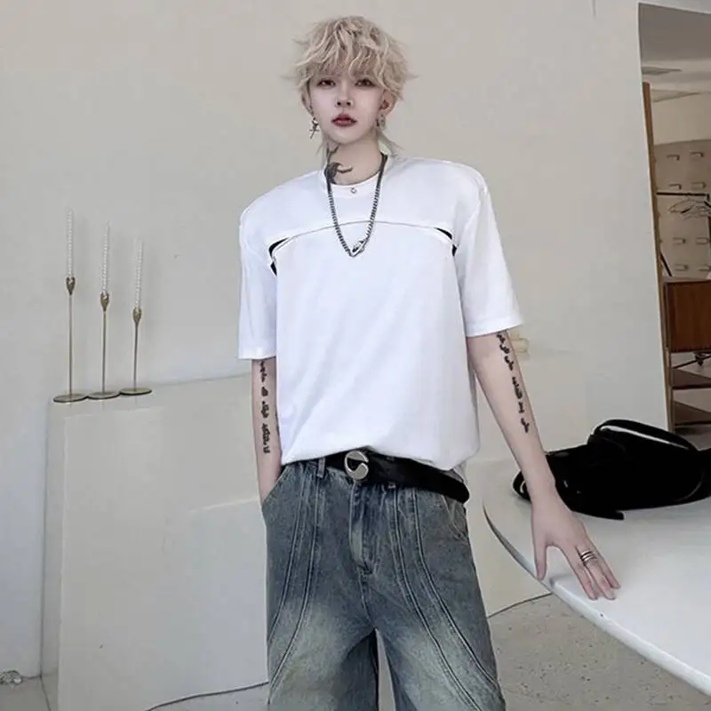 LUZHEN Summer Fashion Splicing T-shirts Men's 2025 Design Casual Original Round Neck Short Sleeve Tops New Male Clothes JY7350