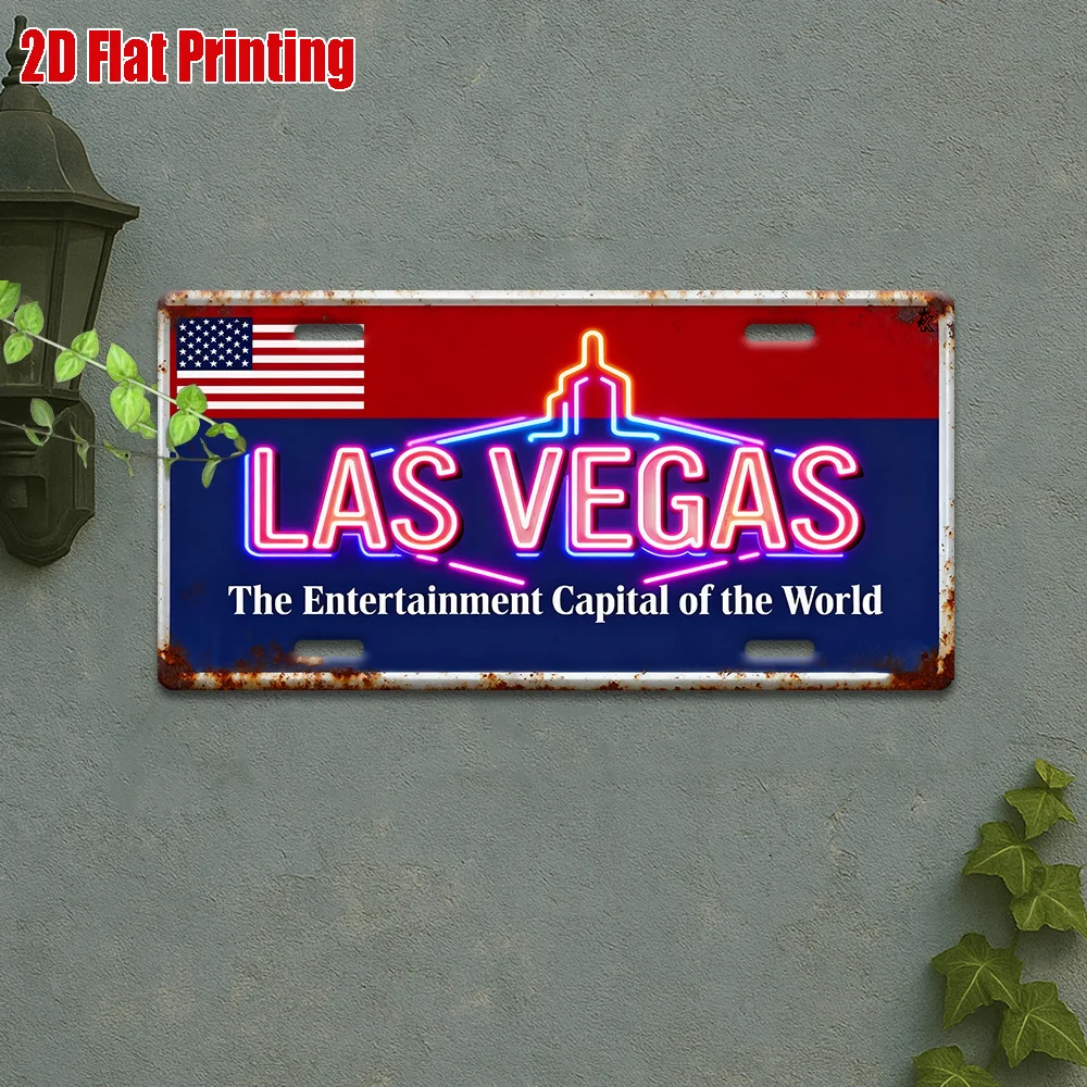 Placa Metálica Vintage 2D Plana - 1 Unidad, Letrero y Decoración de Pared para Exteriores (30x15cm), Letrero de Aluminio de Las Vegas, Ideal para Cuartos de Hombre