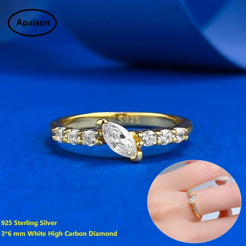 

Apaison 3*6 мм высокоуглеродистый бриллиант для свадебной вечеринки, женское кольцо из стерлингового серебра 925 пробы, обещание ювелирных изделий, подарок