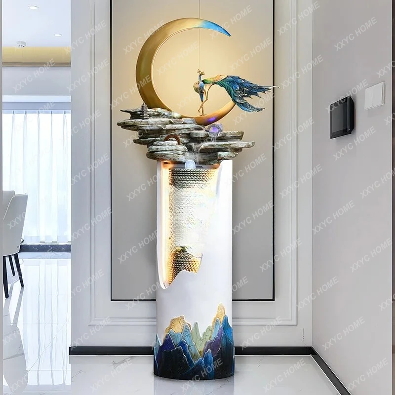 A  Modern Fountain Circulating Water Atomized Water Feature Hotel Lucky Feng Shui Wheel Living Room